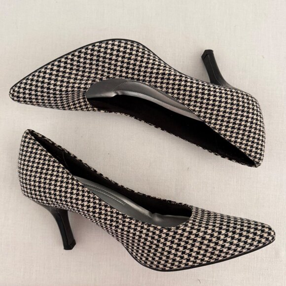Comfort Plus Heels Size 8W Black White Houndstooth Pointed Toe Pumps - Picture 7 of 11